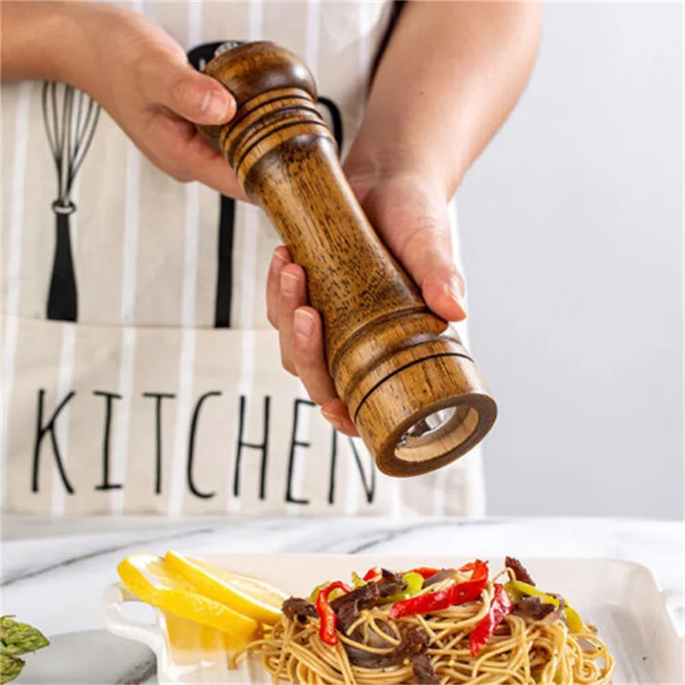 2PCS Wooden Salt & Pepper Grinder Set – 8 Inch Adjustable Ceramic Rotor Mill Shakers | Manual Kitchen Spice Grinder for Cooking & Dining