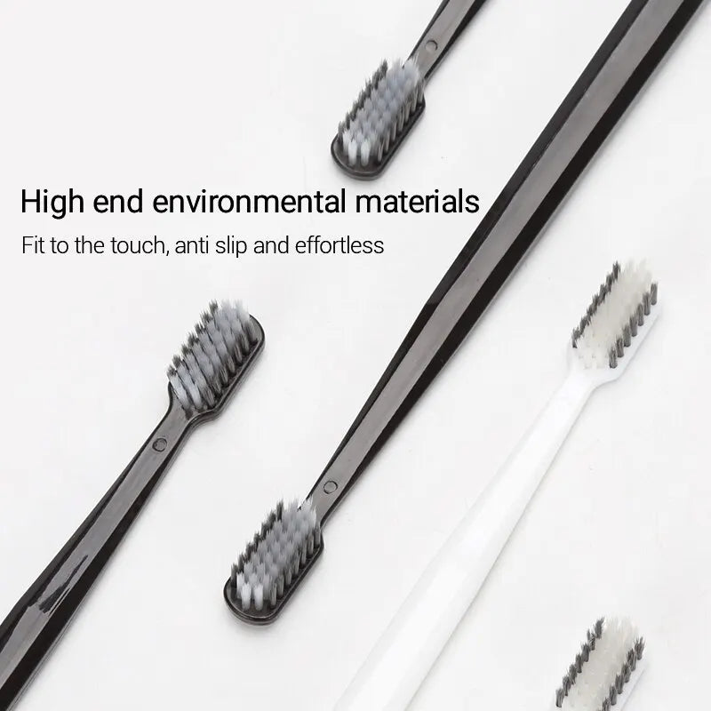 10-Pack Bamboo Charcoal Toothbrush Set – Ultra-Soft Silk Bristles for Men & Women | Eco-Friendly Black & White Adult Family Toothbrushes