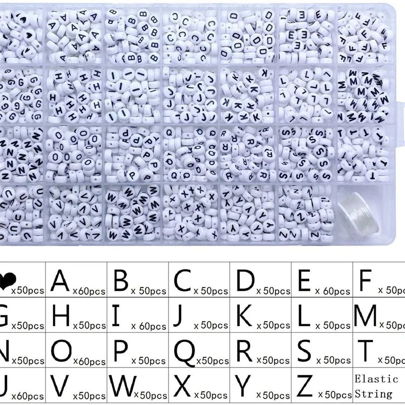 1400pcs/Box Acrylic English Alphabet Letter Beads Set Kits With Stretch Cords For Bracelets Jewelry Acrylic Beads Accessories