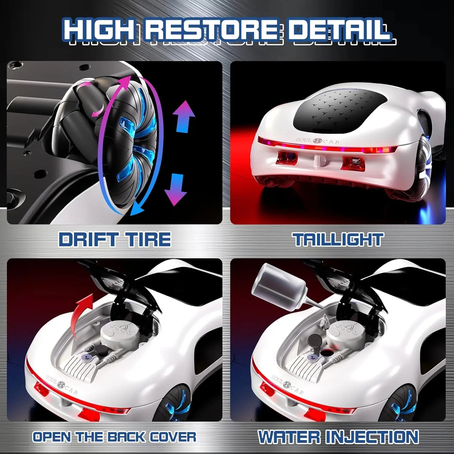 NEW cool sports car dual spray with sound and cool lights four-wheel drive science fiction concept car children's remote control