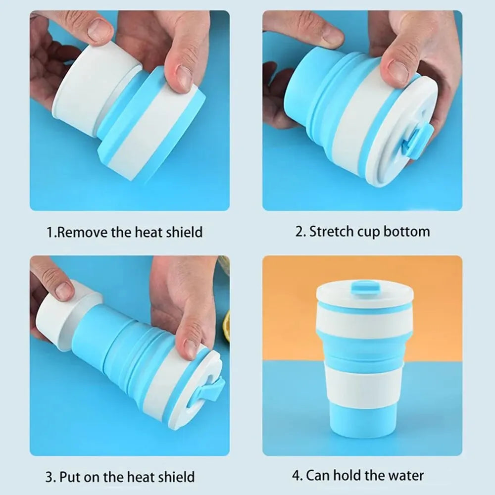 12 Oz Reusable Silicone Collapsible Cups with Lid for Camping 350ml 500ml Portable Folding Coffee Cups for Travel