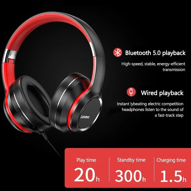 Lenovo HD200 Bluetooth Over-Ear Headphones – Foldable Hi-Fi Gaming Headset