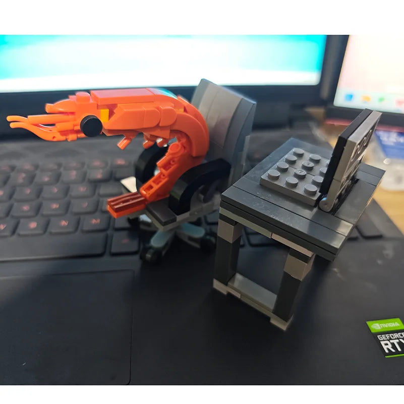 MOC Building block shrimp model figurines, puzzle assembly, boys and girls randomly mixing, Internet celebrity creative parodies
