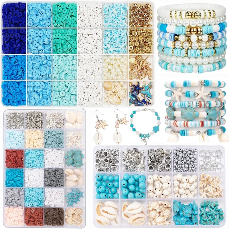 Ocean Summer Friendship Bracelet Making Kit – DIY Clay Beads Set for Jewelry, Bracelets, Necklaces & Earrings