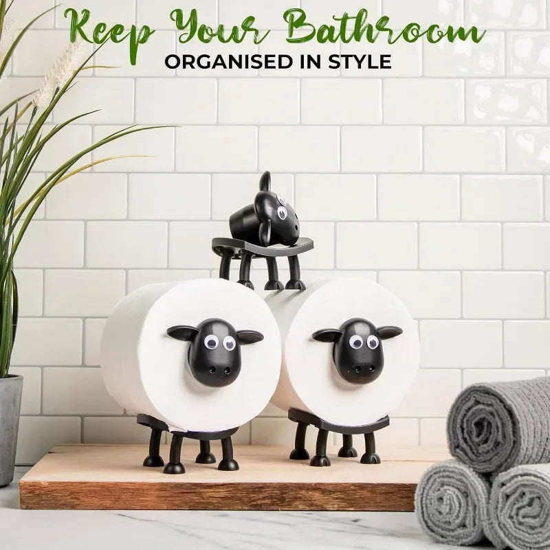 1/3PCS Funny Sheep Toilet Paper Holder – 3D Printed Black Loo Roll Stand, Freestanding Bathroom Storage Rack & Humorous Home Decor Gift