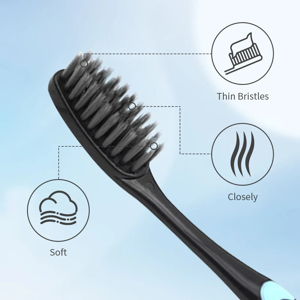 10-Pack Ultra-Soft Bamboo Charcoal Toothbrushes – Deep Cleaning Black Bristle Oral Care Set | Eco-Friendly, Gentle Gum Protection & Whitening Brush