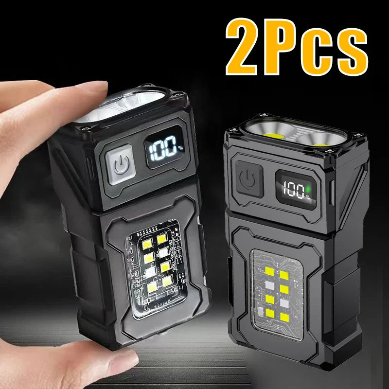 Mini USB Rechargeable LED Flashlight – Super Bright Portable Torch with COB Emergency Light & Magnetic Tail for Camping and Hiking