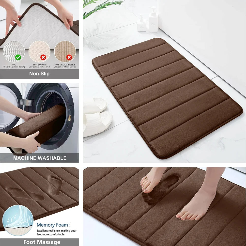 Super Absorbent Memory Foam Bath Mat – Non-Slip Bathroom Rug