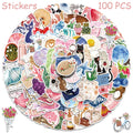 50/100pcs Cartoon Watercolor Dairy Stickers Decals For Phone Laptop Scrapbook Luggage Helmet DIY Graffiti Aesthetic Stickers