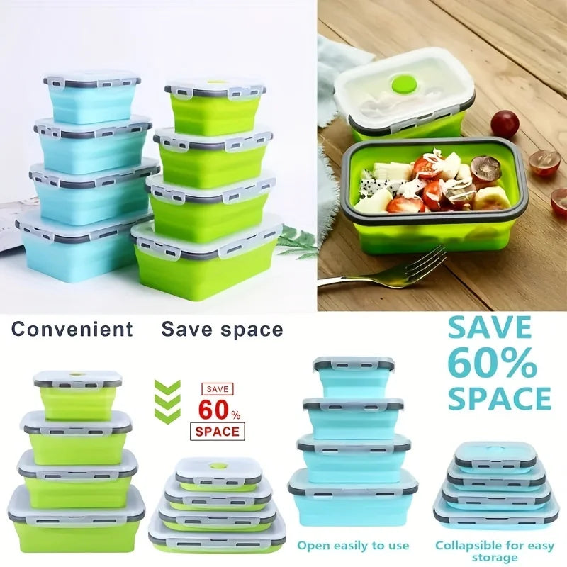 Collapsible Silicone Food Storage Containers – Stackable, Space-Saving, Microwaveable Lunch Boxes, 1/4PCS Set