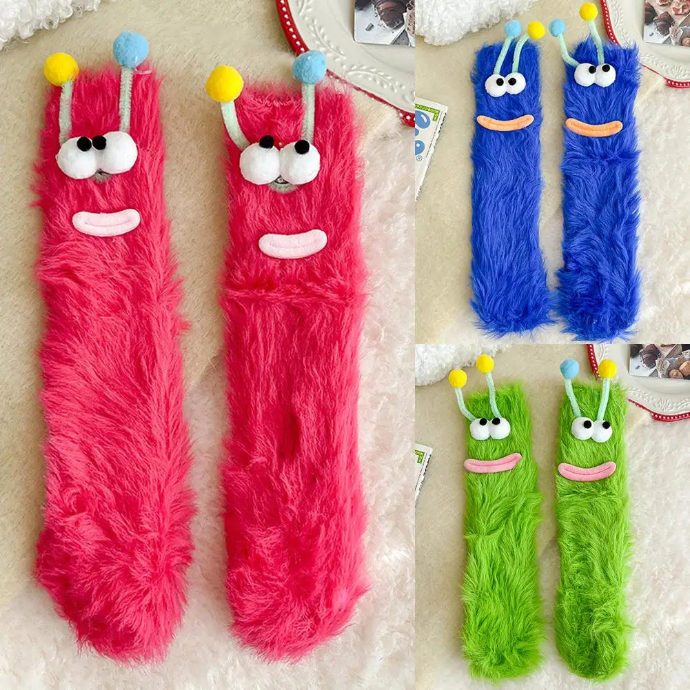 1 Pair Cartoon Ugly Doll Socks Women Autumn Winter Fleece Floor Socks Soft Thick Plush Indoor Socks Female Fluffy Socks