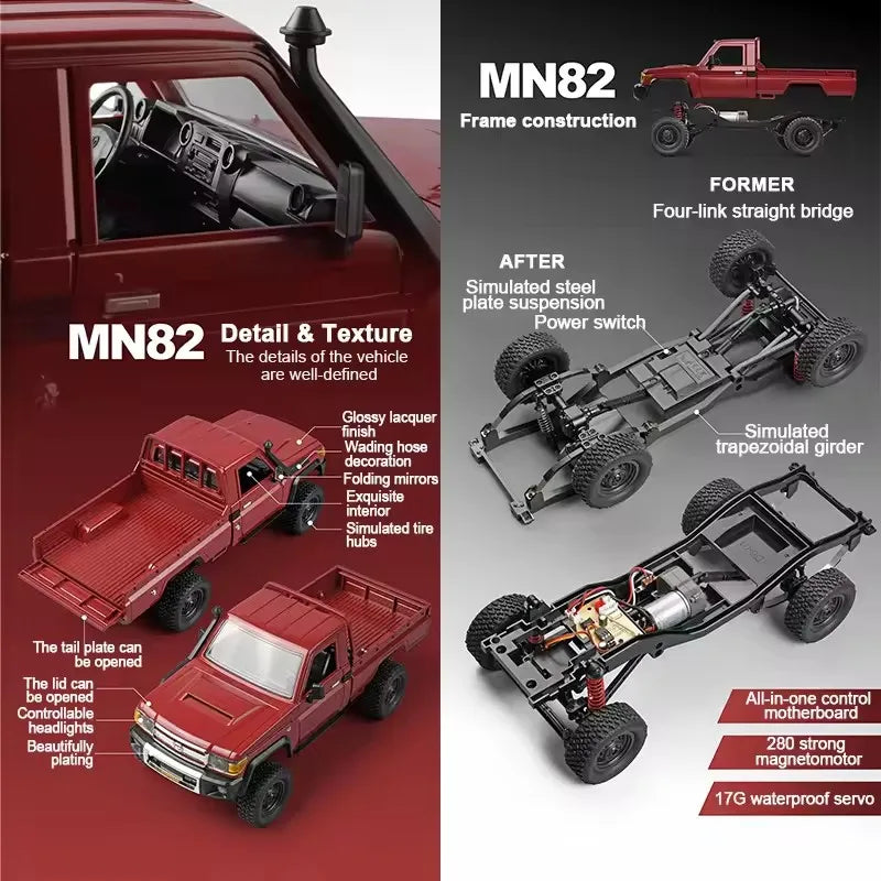 MN82 1:12 Retro Rc Car With LED Lights Full-scale Simulation LC79 Professional 4WD Remote Control Pickup RC Truck Model Toys