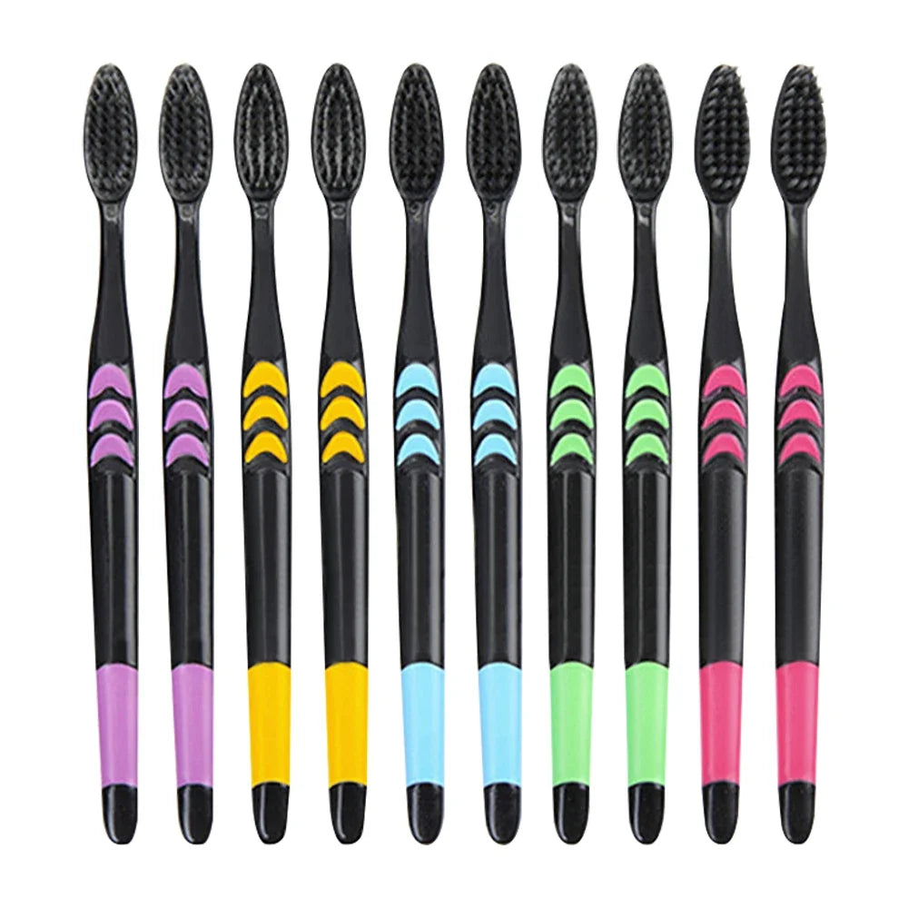 10-Pack Ultra-Soft Bamboo Charcoal Toothbrushes – Deep Cleaning Black Bristle Oral Care Set | Eco-Friendly, Gentle Gum Protection & Whitening Brush