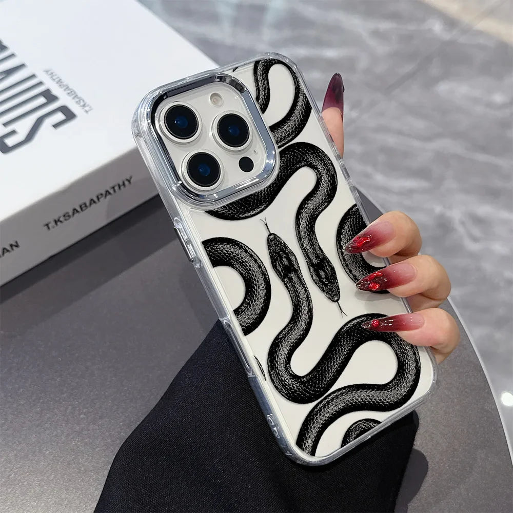 Cute Doodle Funny Snake Phone Case For iPhone 17 16e 16 15 14 13 12 11 mini Pro Max X XR XSMAX 8 Air Plus Transparent Soft Cover