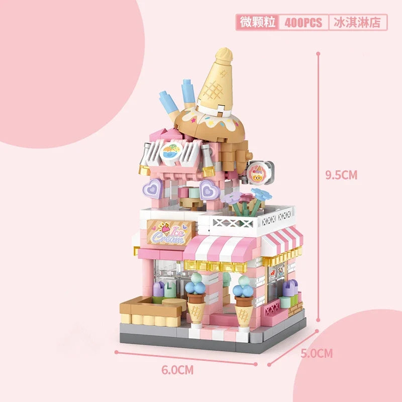 NEW Panda Pet Coffee Ice Cream Flower Shop Store Street View Food House Building Blocks Kit Girls Bricks Model Kids Toy Children