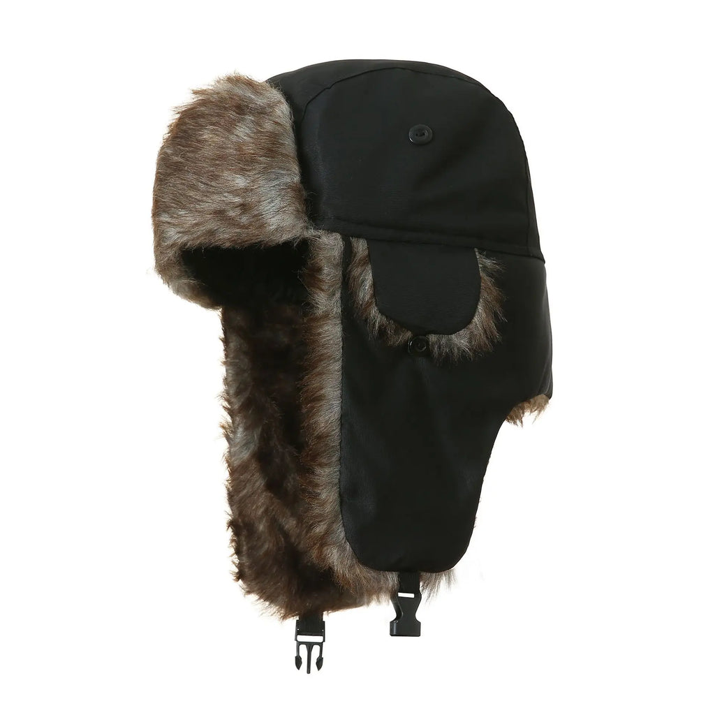 Men's Warm Soldier Hat Winter Pilot Patrolman Earmuffs Polyester Fiber Warm Russian Ski Hat Windproof Cold Pilot Hats