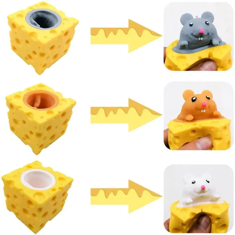 Squeeze Mouse Squishy Toy Cheese Stress Ball Squishy Rat Cheese Fidgets Squishy Mice Toy Stress Novelty Toy for People Best GIft