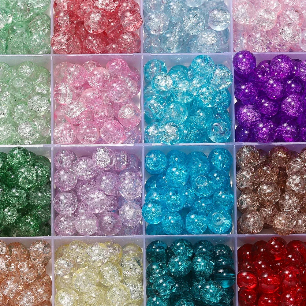 50/100pcs 8mm Glass Crackle Beads Loose Spacer Beads for Jewelry Making DIY Handmade Earrings Bracelets Necklace Accessories