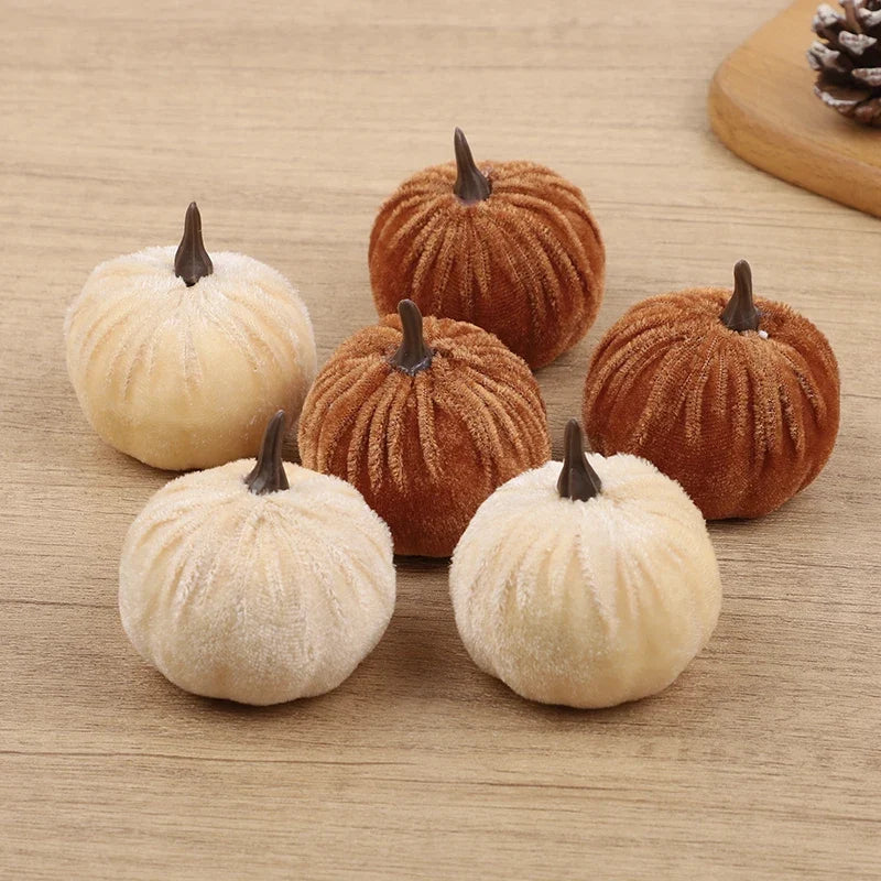 8/12pcs Artificial Flannel Pumpkins for Autumn Fall Thanksgiving Halloween Party Table Decoration Home DIY Craft Wreath Gifts