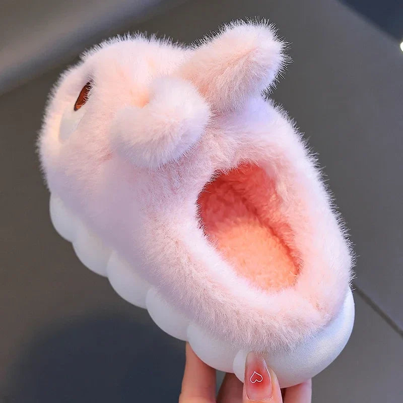 2024 New Cute Rabbit Children's Cartoon Winter Slippers Comfortable Warm House Shoes Boys Girls Indoor Home Fluffy Slippers