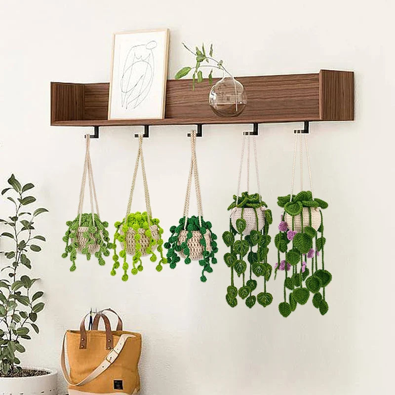 KRABALL Crochet Hanging Plant Kit With Instruction Easy Hand Knitting Yarn Ball Thread Needles Hooks Knit Tools Accessories Set