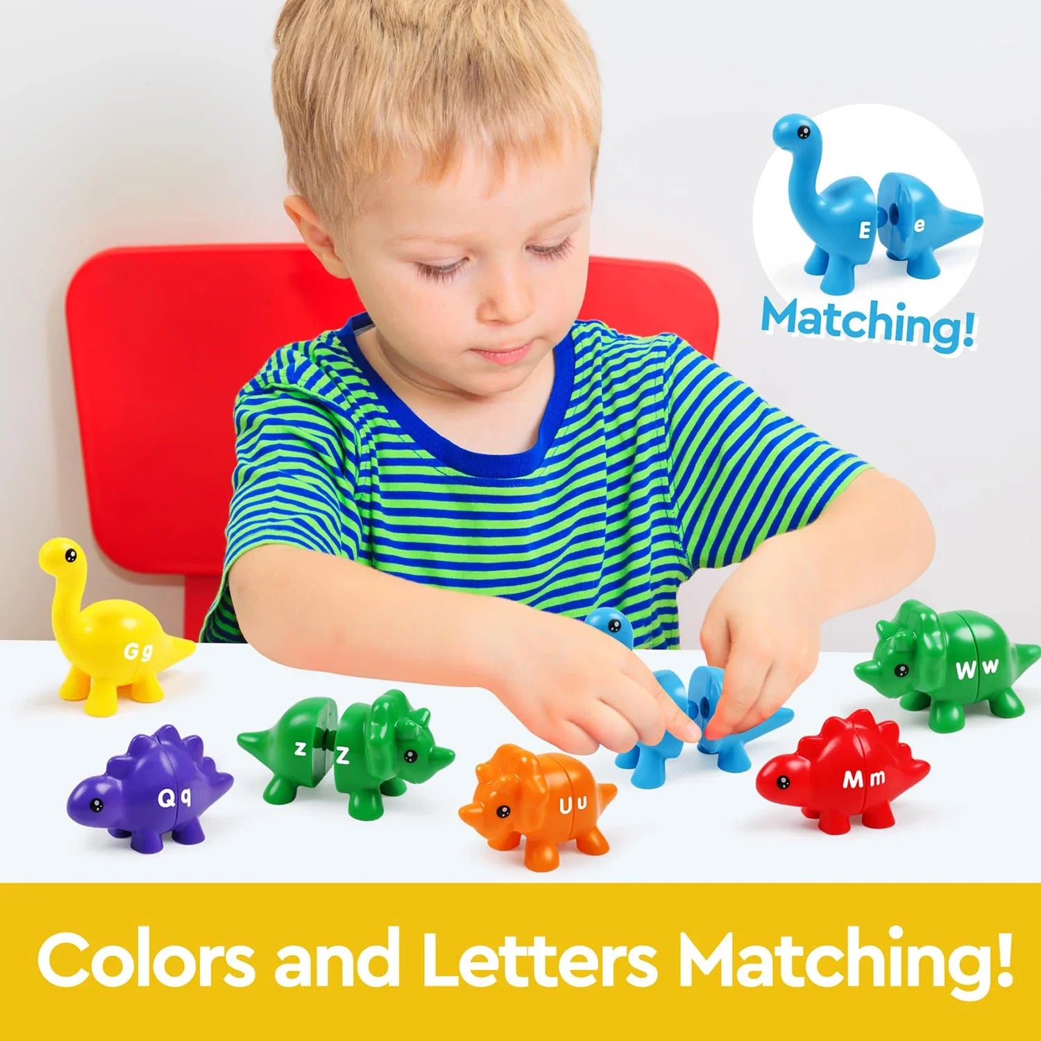 Dinosaur Matching Game – Alphabet & Number Montessori Learning Toy for Kids, Colors, Letters & Numbers Educational Game