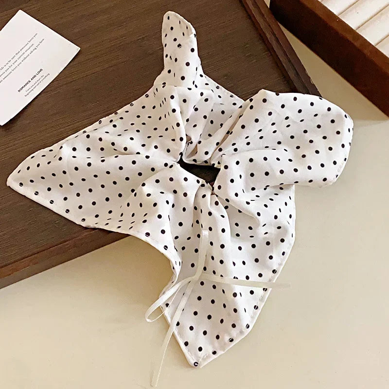 1/3PCS Polka Dot Satin Scrunchies – Large Ruffled Hair Bands for Women, Black & White Elegant Hair Ties