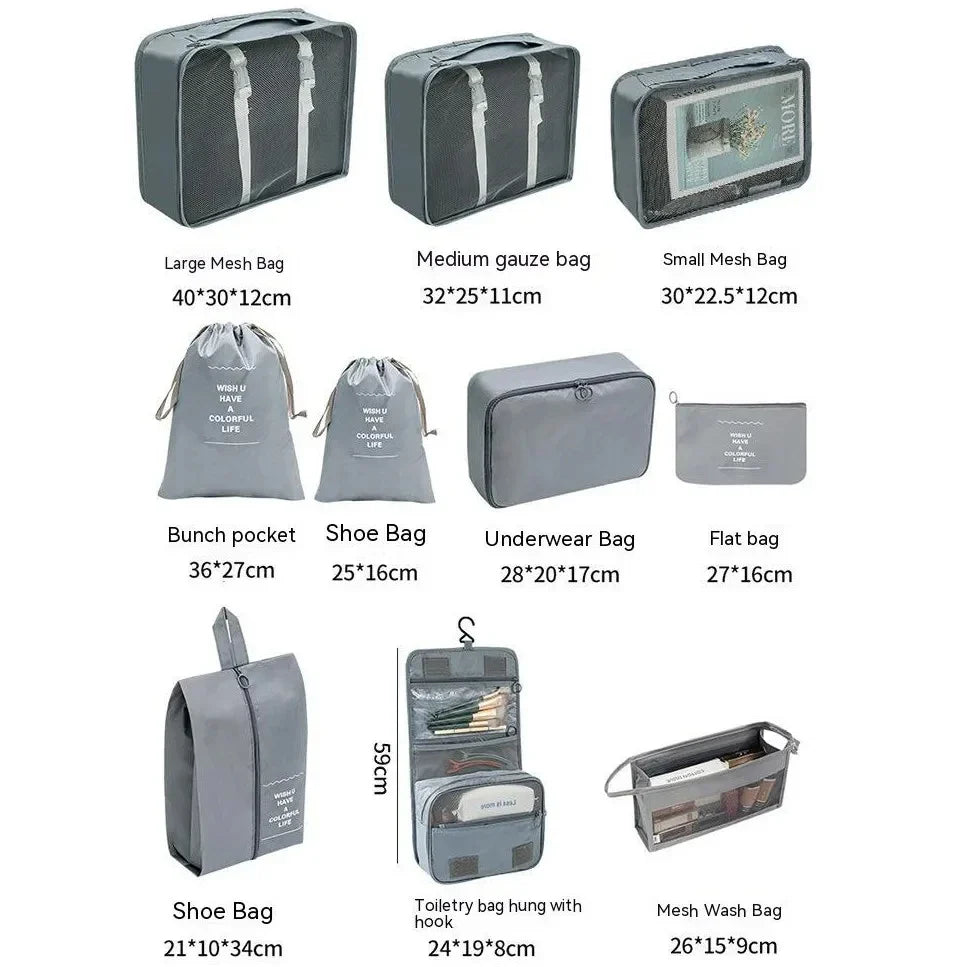 7/8/9/10-Pcs Travel Organizer Packing Cubes Set – Portable Luggage Storage Bags for Clothes, Shoes & Accessories