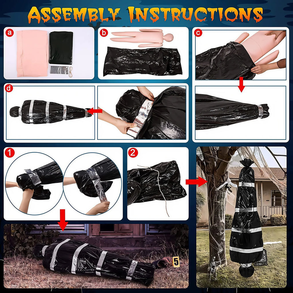 150CM/59INCHES Hanging Corpse Prop Bag, Scary Halloween Decoration, Outdoor Halloween Haunted Decor, Realistic Fake Body