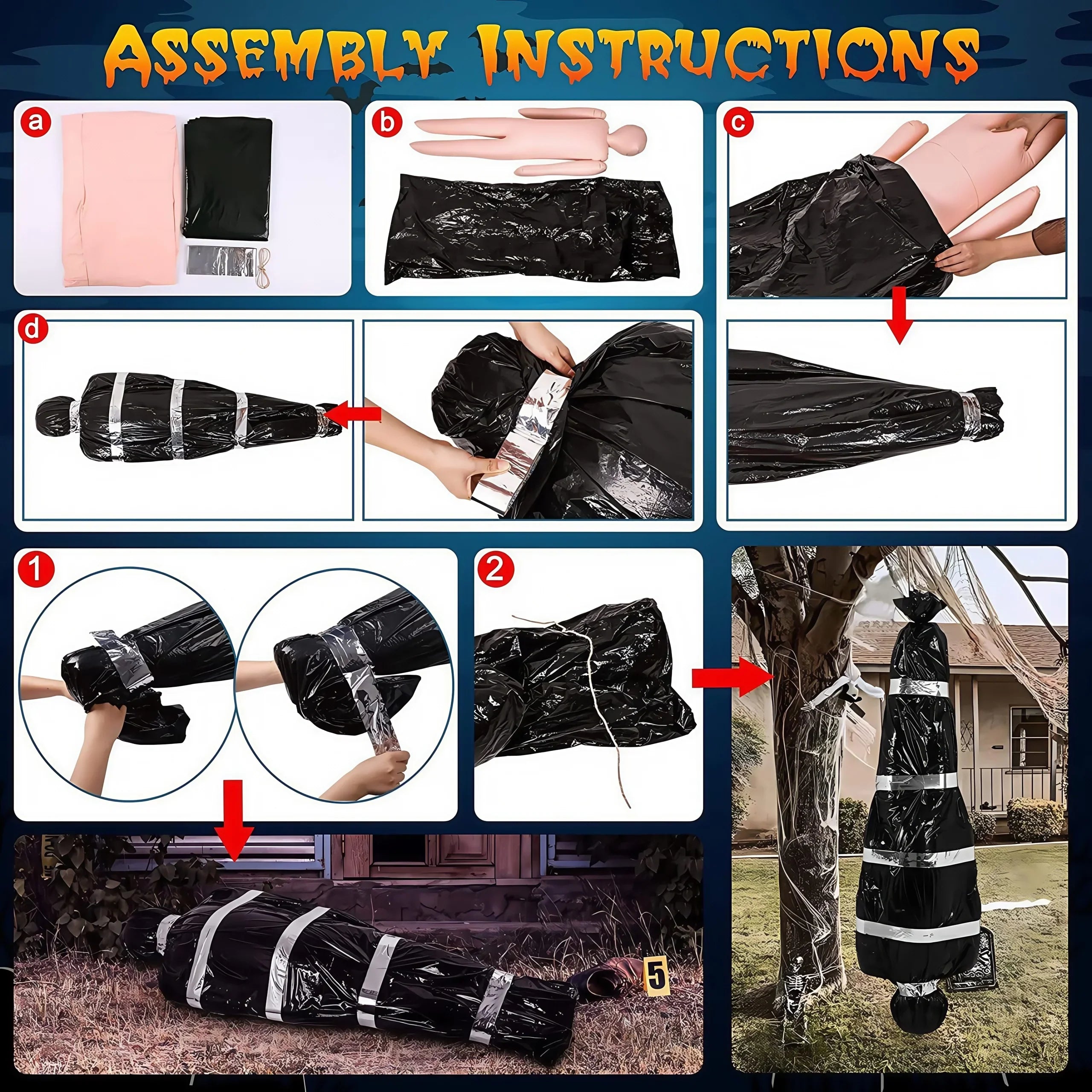 150CM/59INCHES Hanging Corpse Prop Bag, Scary Halloween Decoration, Outdoor Halloween Haunted Decor, Realistic Fake Body