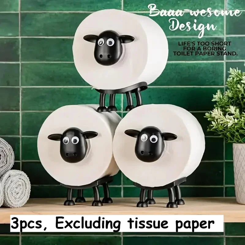 1/3PCS Funny Sheep Toilet Paper Holder – 3D Printed Black Loo Roll Stand, Freestanding Bathroom Storage Rack & Humorous Home Decor Gift