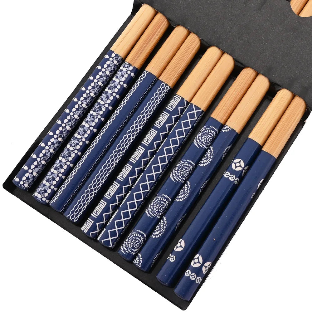 Eco-Friendly Reusable Bamboo Chopsticks Set – 5 Pairs Handmade Japanese Wooden Tableware for Sushi & Everyday Dining