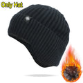 Outdoor Men’s Winter Knitted Bomber Hat – Plush Lined Peaked Cap with Earmuffs | Warm Faux Fur Cycling Hat for Cold Weather Protection