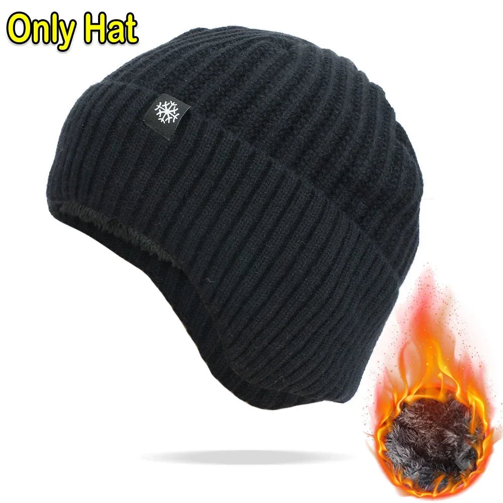 Outdoor Men’s Winter Knitted Bomber Hat – Plush Lined Peaked Cap with Earmuffs | Warm Faux Fur Cycling Hat for Cold Weather Protection