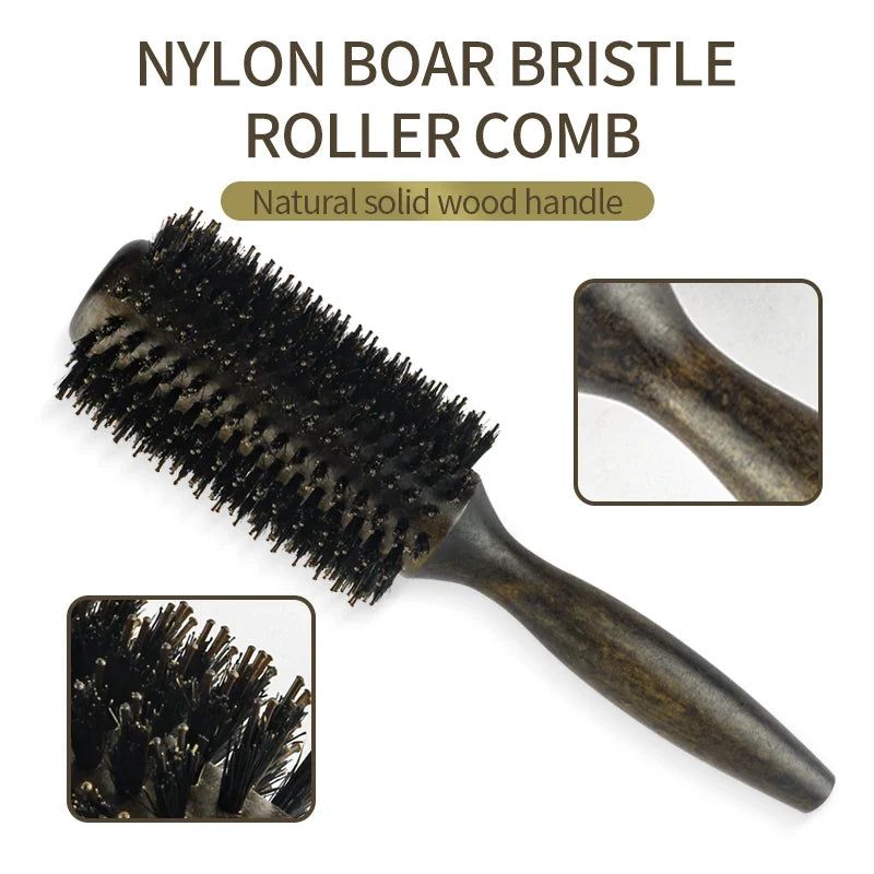Professional Boar Bristle Round Hair Brush for Women and Men Hair Styling Comb Salon Hairdressing Hairdresser Wood Round Brush