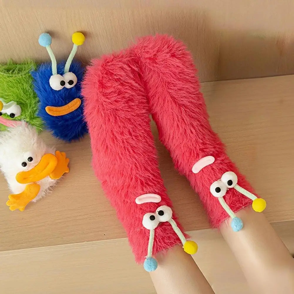 1 Pair Cartoon Ugly Doll Socks Women Autumn Winter Fleece Floor Socks Soft Thick Plush Indoor Socks Female Fluffy Socks