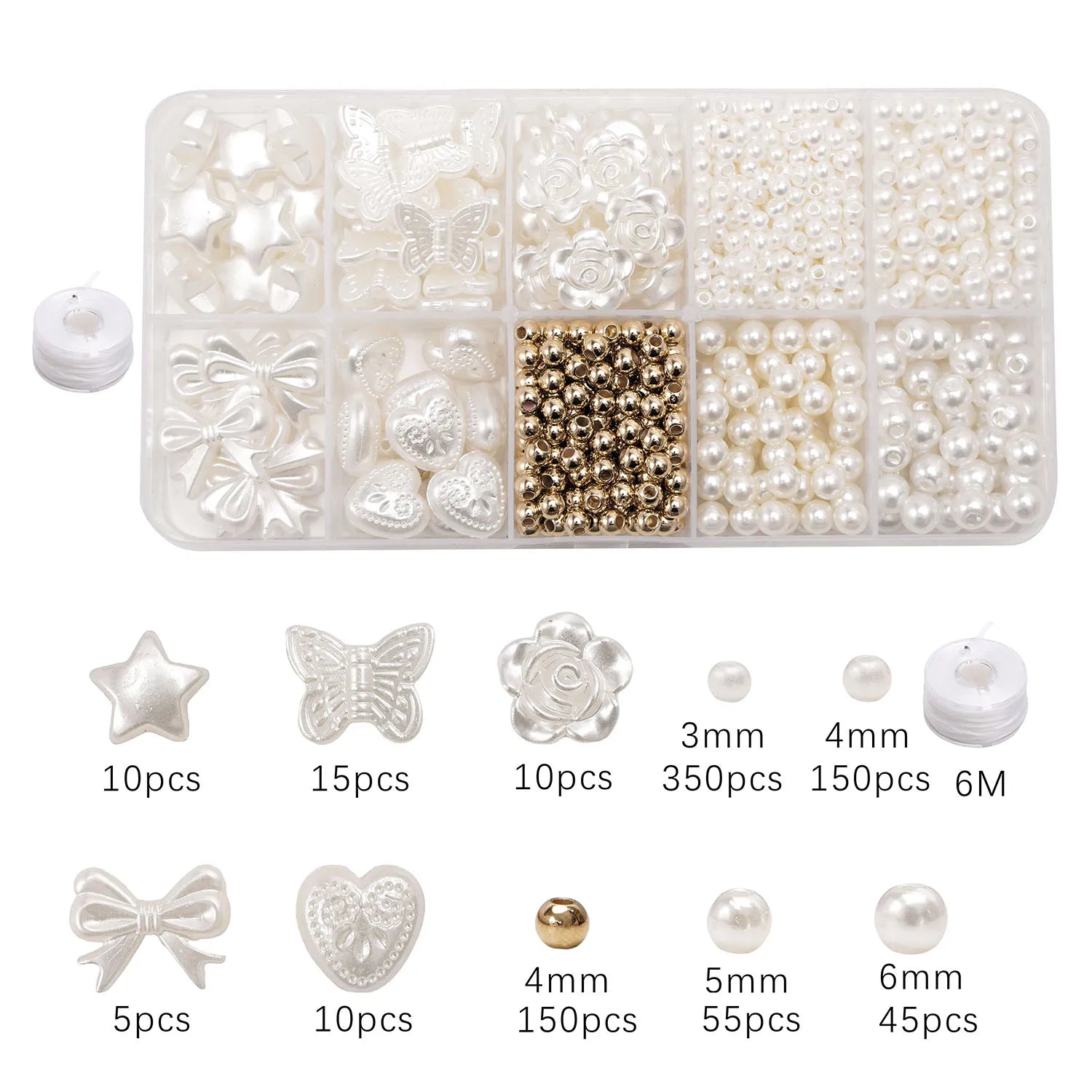 800pcs/box Faux Pearl Beading Kit For DIY Jewelry Making Loose Spacer Beads Bracelet Necklace Earring Accessories Craft Supplies