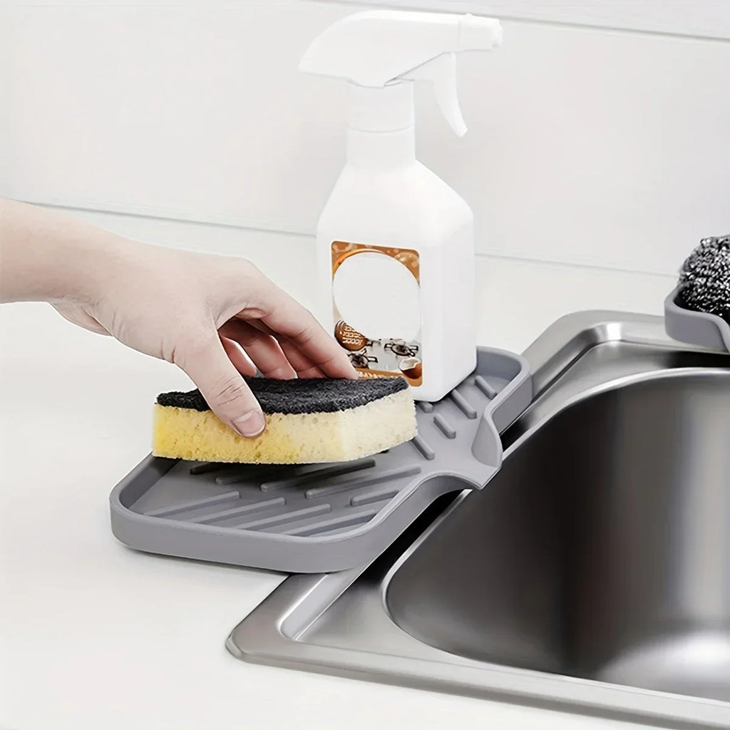 Multifunctional Silicone Sink Tray with Drain – Soap, Sponge & Brush Organizer for Kitchen & Bathroom