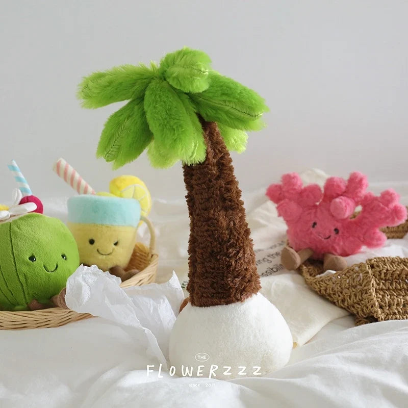 Lemonade Coconut Plush Toy – Very Soft Palm Tree & Red Coral Cartoon Doll, Cute Home Décor & Christmas Gift