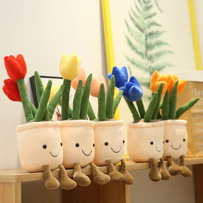 Tulip & Succulent Plant Plush Toy – Cute Stuffed Doll Bookshelf Décor, Soft Kawaii Pillow Pendant & Birthday Gift for Girls