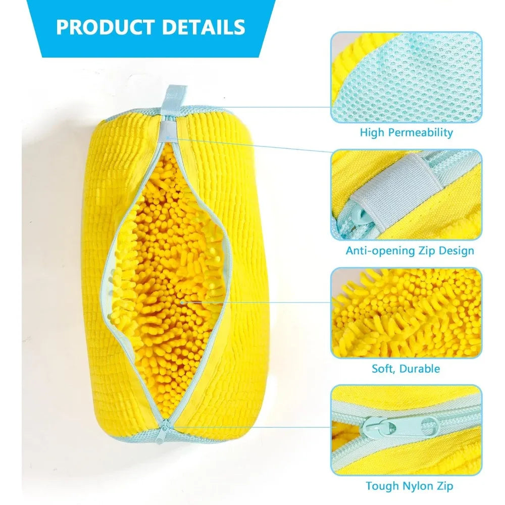 Durable Shoe Washing Machine Bag – Yellow with Blue Zipper, Ideal for Sneakers & Casual Shoes, Laundry Wash Bag for All Shoe Types