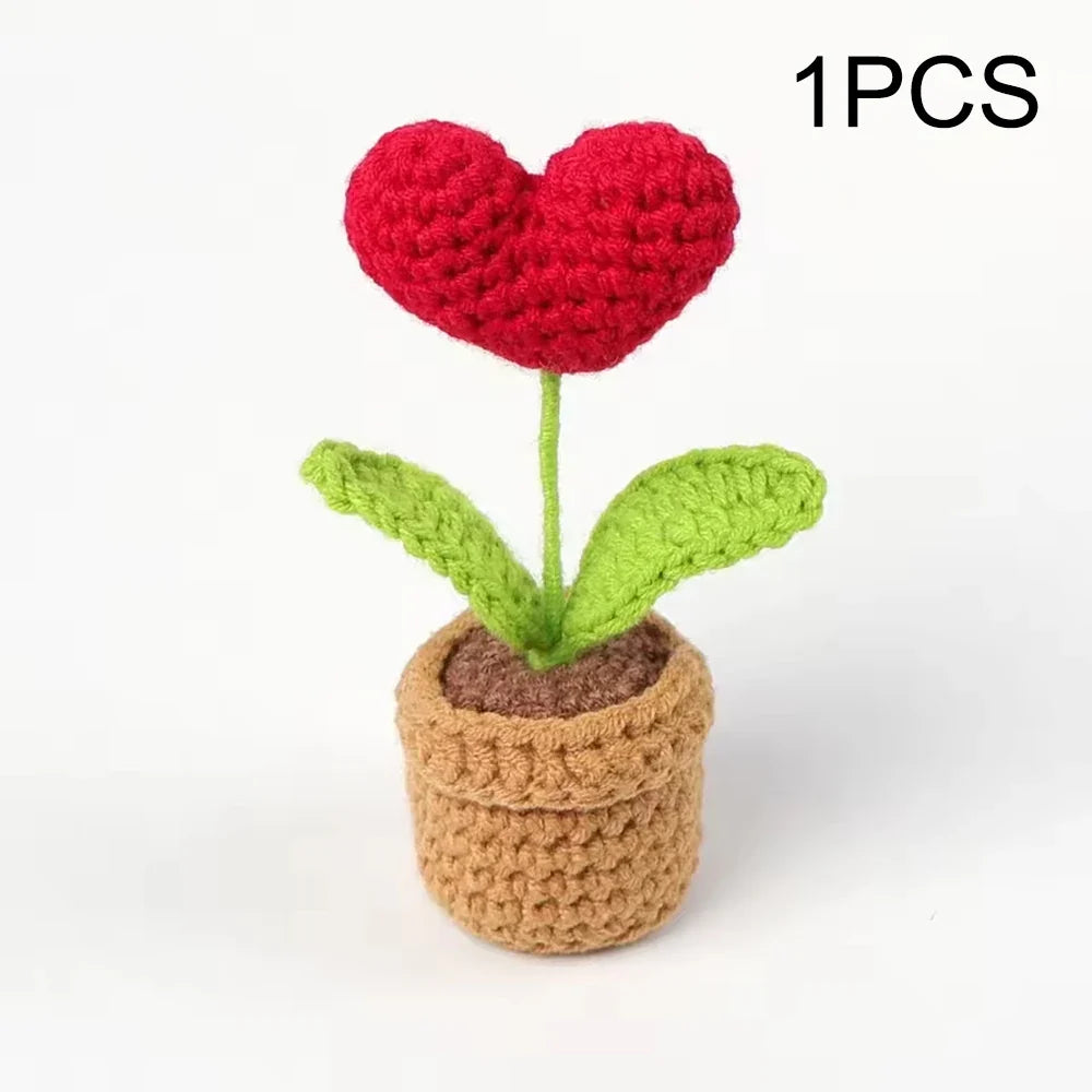 Hook Woven Finished Small Potted Plant Simulation Flower Potted Plant Flower Decoration Creative Gift Ornament
