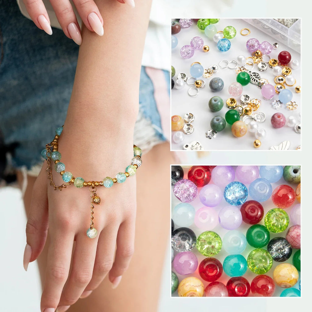 Glass Beads Bracelet Making Kit – 28 Colors 8mm Crystal & Gemstone Beads with DIY Jewelry Accessories
