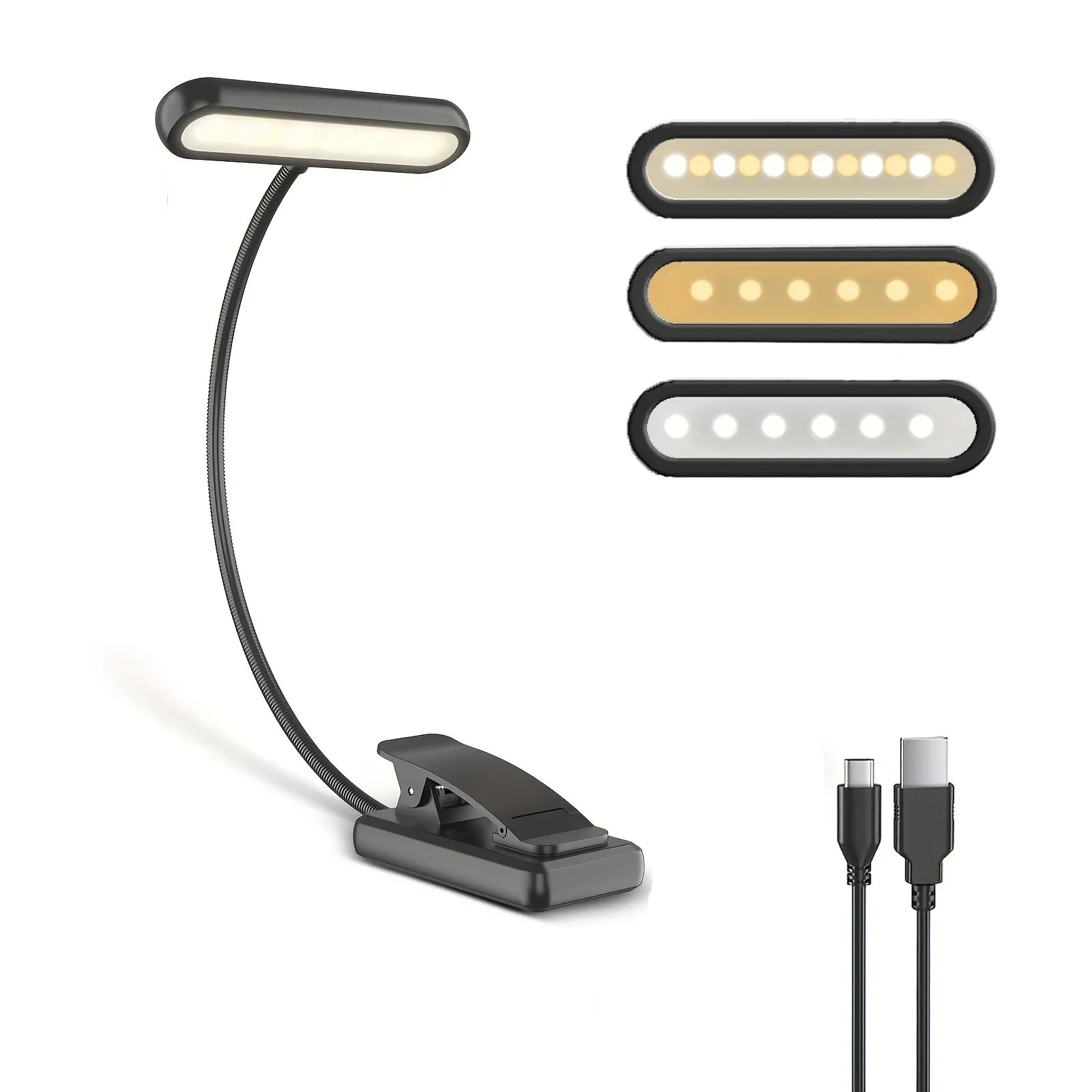 Portable Flexible Easy Clip Night Reading Lamp USB Rechargeable Reading Light 3Colors Warm Cool White Daylight Book Lamp