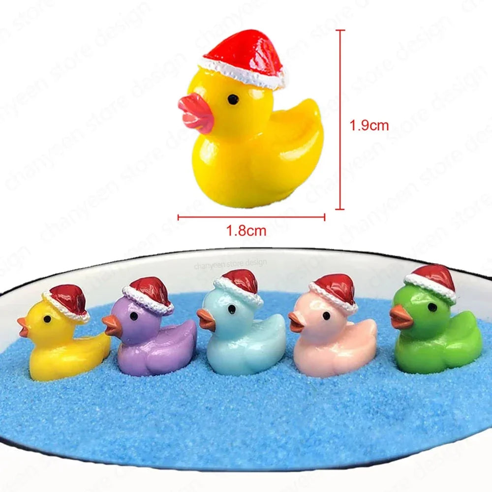 50Pcs Christmas Mini Duck Figurine Animal Ornaments Crafts Gift for Desk Pot Landscape Garden Car Home Decoration Accessories