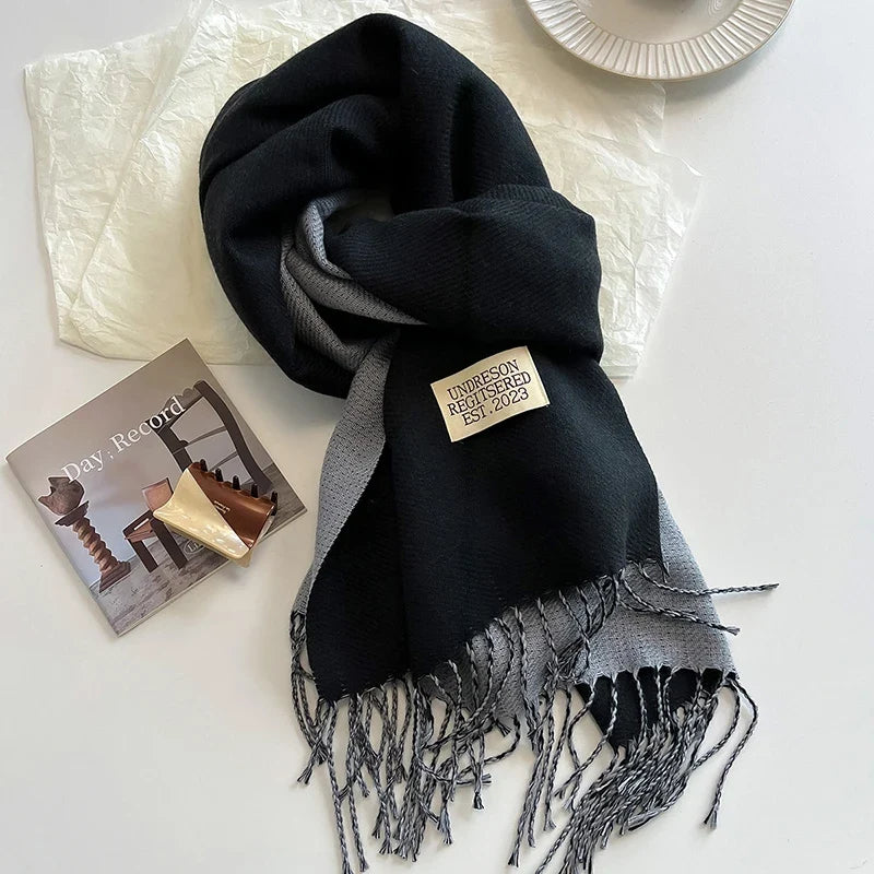 2023 Korean Style Cashmere Winter Scarf for Women – Knitted Double-Sided Solid Color Wrap | Soft Warm Fashion Neckerchief Shawl