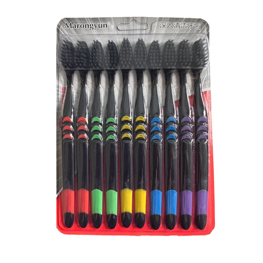 10-Pack Ultra-Soft Bamboo Charcoal Toothbrushes – Deep Cleaning Black Bristle Oral Care Set | Eco-Friendly, Gentle Gum Protection & Whitening Brush