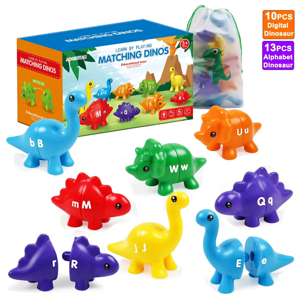 Dinosaur Matching Game – Alphabet & Number Montessori Learning Toy for Kids, Colors, Letters & Numbers Educational Game