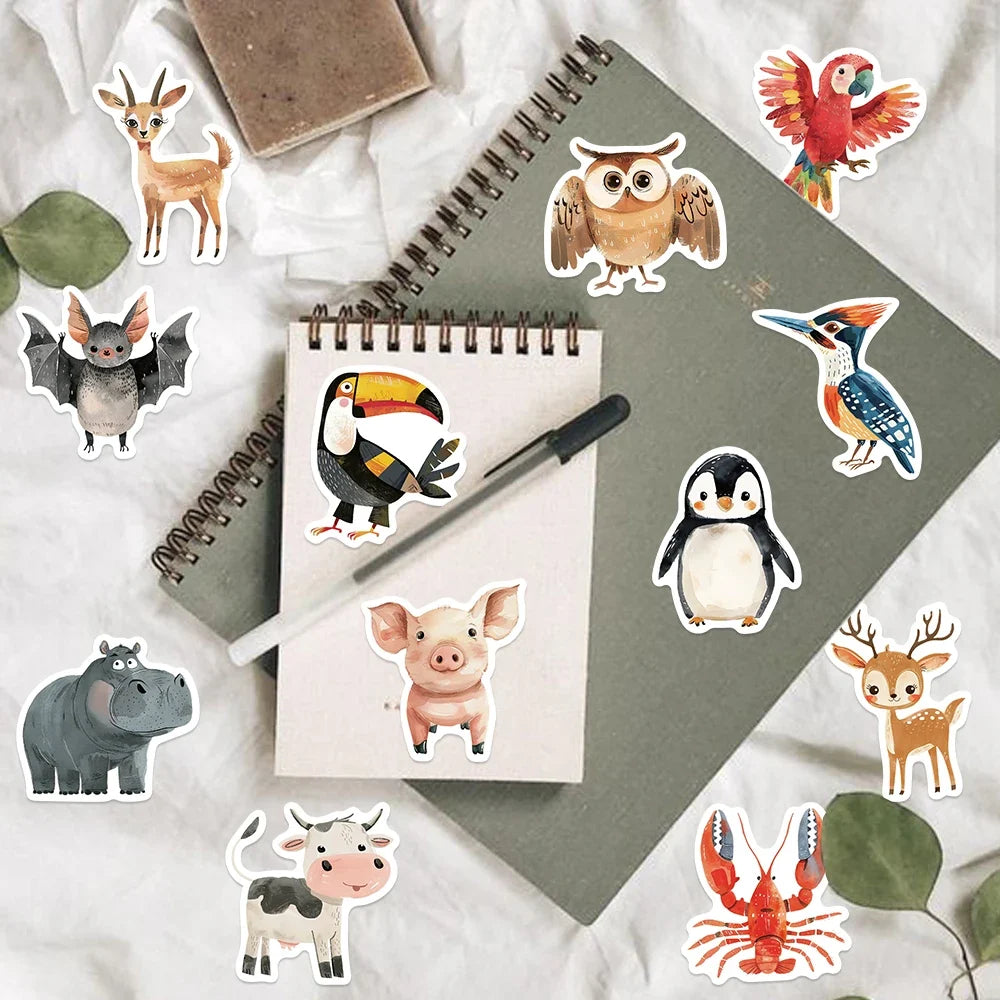 50pcs Cute Childrens Book Paintings Animals Stickers Aesthetic Decal Luggage Skateboard Cute Graffiti Girl Boy Sticker Toys