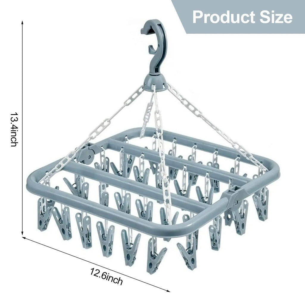 Foldable Drip Hanger with 32 Clips – Plastic Clothes Drying Rack